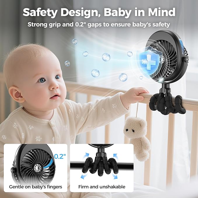 2025 Upgarded 4000mAh Misting Baby Stroller Fan, Rechargeable Battery Operated - Image 5