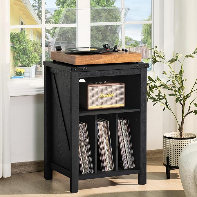 Record Player Stand with Vinyl Record Storage, Large Wood Turntable Stand - Image 8