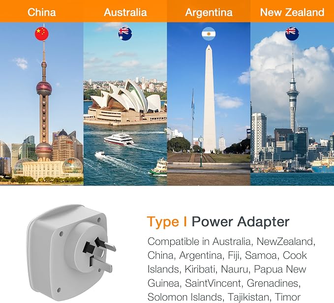 TESSAN New Zealand Australia Plug Adapter, Type I Travel Adaptor - Image 3