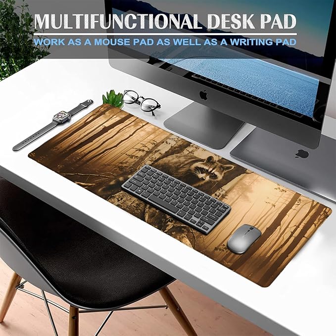 Mysterious Raccoon Gaming Mouse Pad, Large Office Desk Mat, Anti-Slip Rubber - Image 2