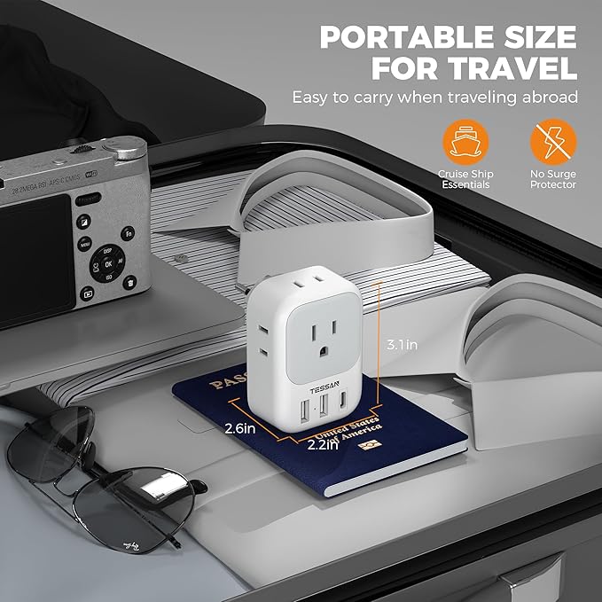 Switzerland Travel Plug Adapter 2 Pack, TESSAN Type J Adaptor - Image 5