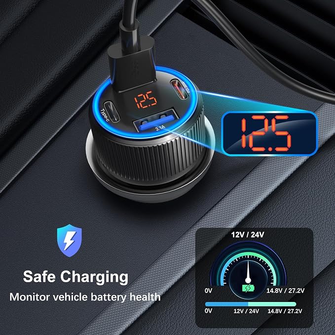 USB C Car Charger, 3 Pack 65W Dual 12V Car Power Adapter - Image 2