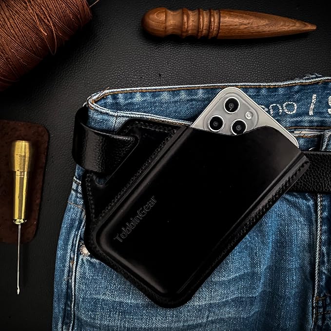 TobbinGear Leather Belt Phone Pouch, Leather Cell Phone Holster, Universal - Image 6