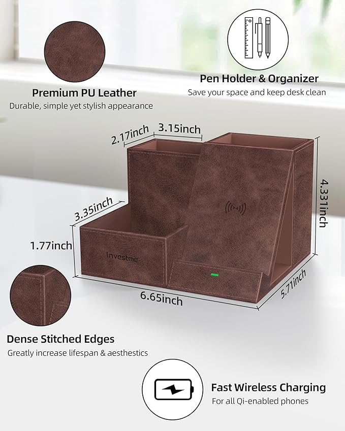 Wireless Charger with Desk Organizer, Pen Pencil Holder, Office Supplies and - Image 4