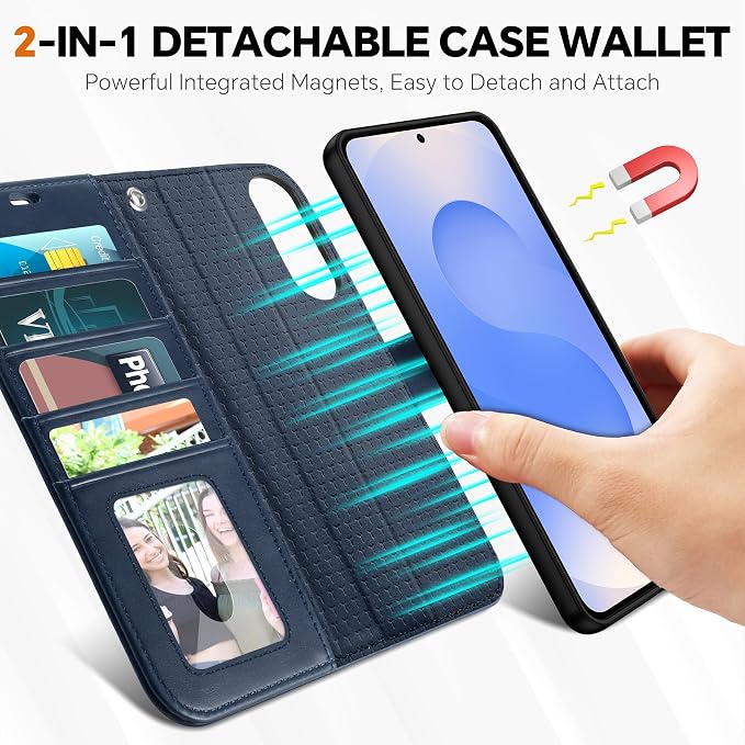 TUCCH Case Wallet for Galaxy S25 Edge, 2 in 1 Magnetic PU Leather Wrist Strap - Image 3