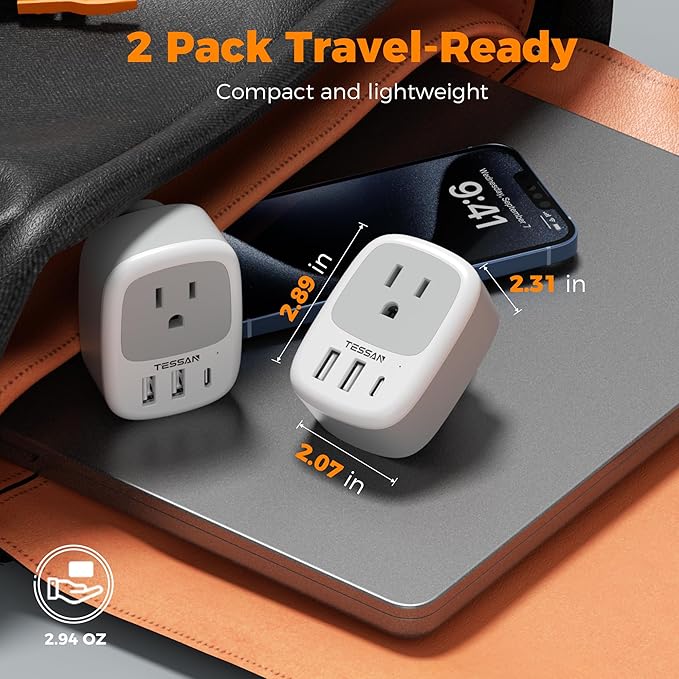 2 Pack US to India Plug Adapter, TESSAN Type D Travel Adapter - Image 6