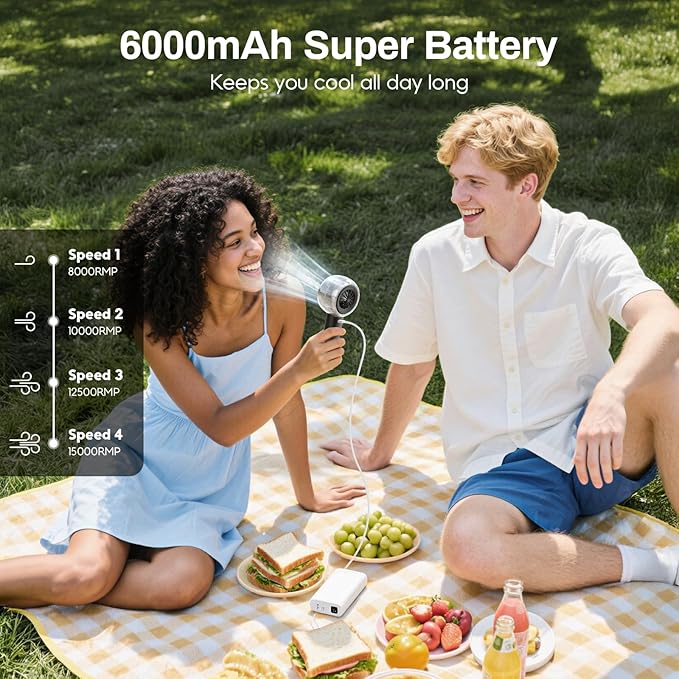 Misting Portable Handheld Fan, Powerful Turbo Motor, 6000mAh Rechargeable - Image 4