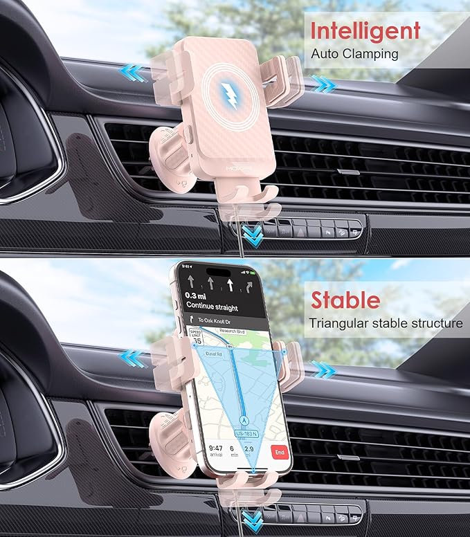 Wireless Car Charger, MOKPR 15W Fast Charging Auto-Clamping Car Charger Phone - Image 8