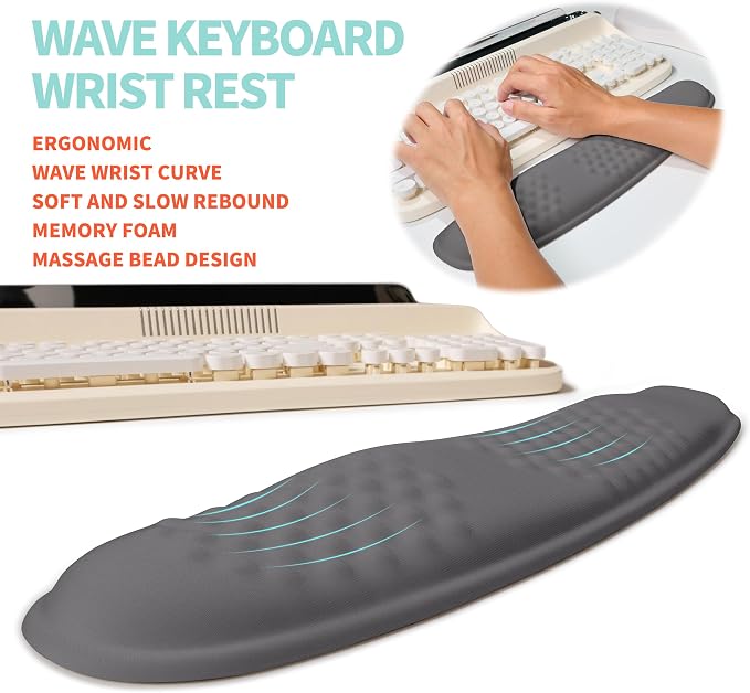 2-in-1 Ergonomic Set, Wave Rise Keyboard Wrist Rest and Massage Bulge Slope - Image 2