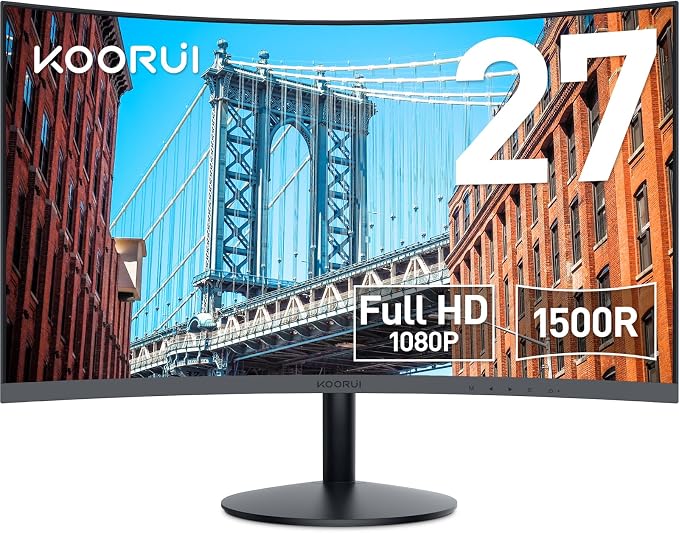 KOORUI 27 Inch Curved Monitor FHD 1080P Display, 75Hz PC Screen, Computer by KOORUI