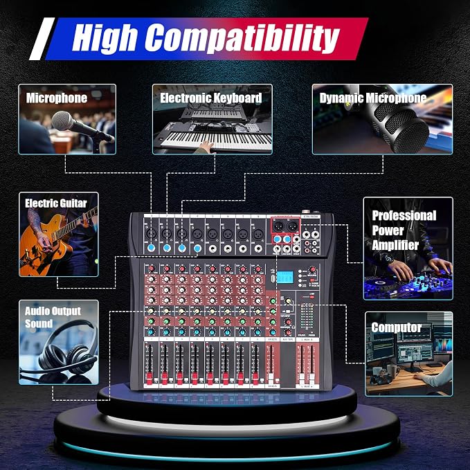 8 Channel Audio Mixer, Sound Mixer Console Mixing Board - Image 9