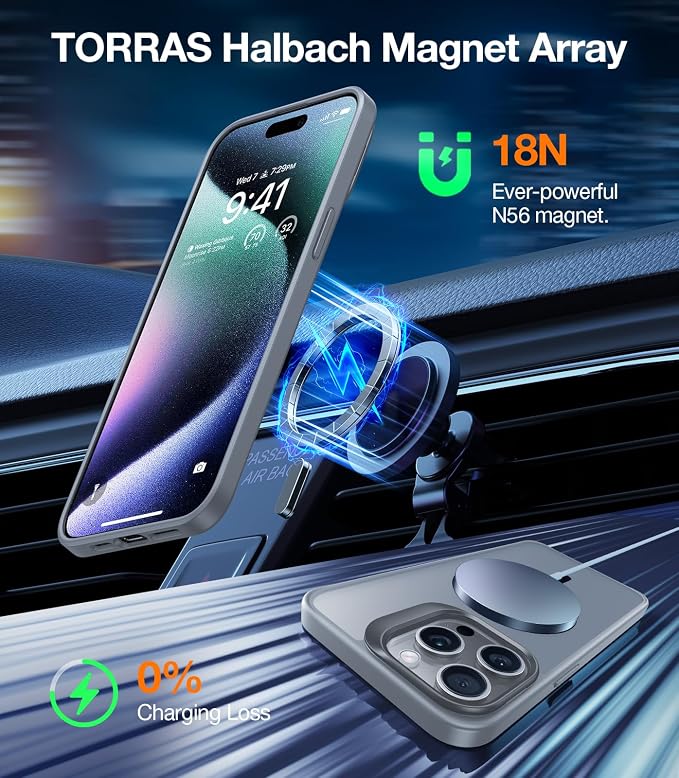 TORRAS Magnetic for iPhone 15 Pro Max Case Slim Hard Back Soft Edge, Natural - Image 2