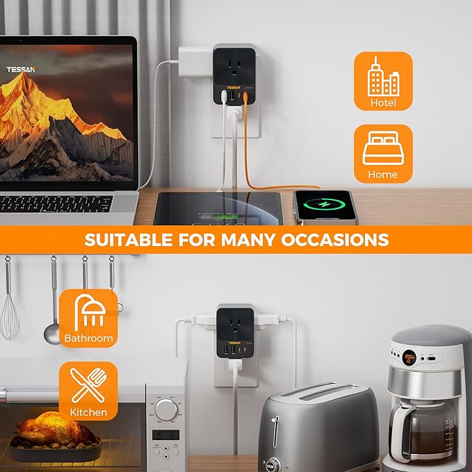 30W Wall Charger, TESSAN Fast Charging Multi Plug Adapter - Image 7