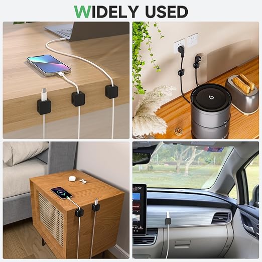 6 Black Magnetic Cable Clips, Under Desk Cable Management, Cord Holder - Image 3