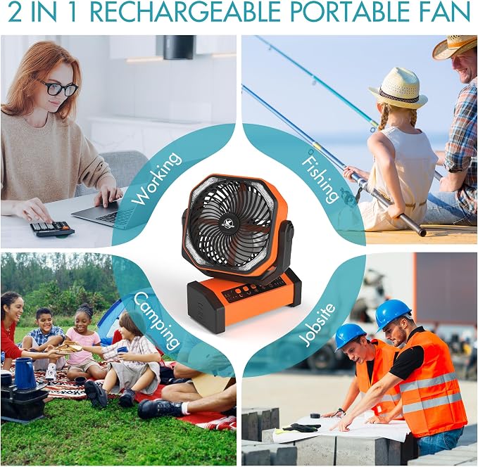 KITWLEMEN Camping Fan with Light - 20000mAh Rechargeable Battery Fan - Image 8