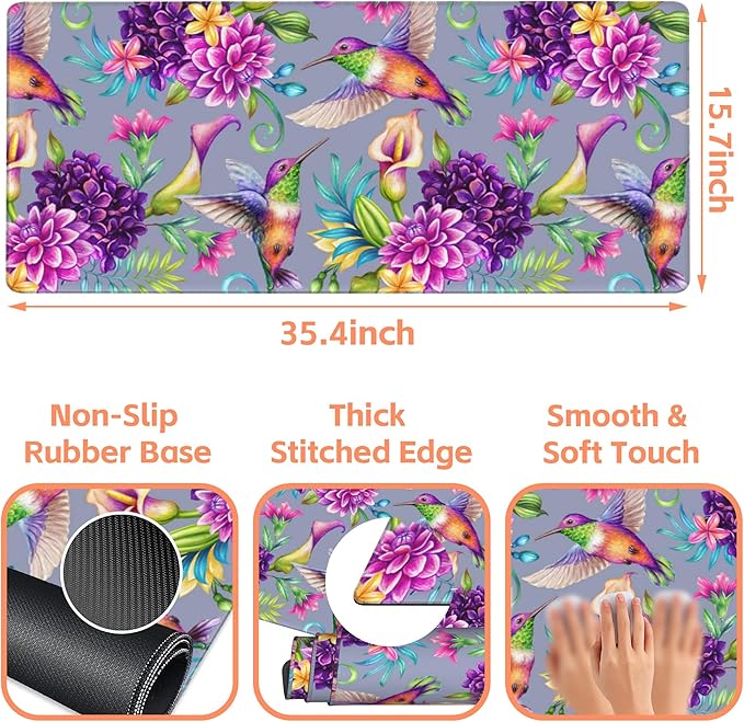 Mouse Pad Large Humming Bird and Flowers Non-Slip Gaming Desk Mat - Image 3