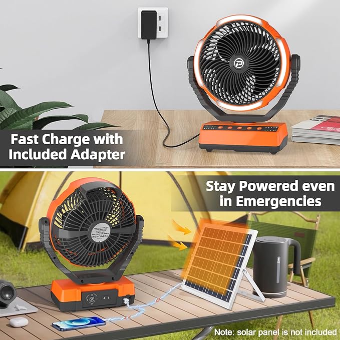 PANERGY Camping Fan with Light - 20000mAh Rechargeable Battery Fan with Charger - Image 3