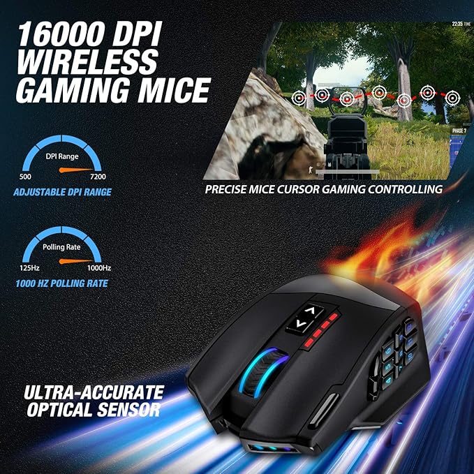 UtechSmart Venus Pro RGB Wireless MMO Gaming Mouse, 000 DPI Optical Sensor - Image 2