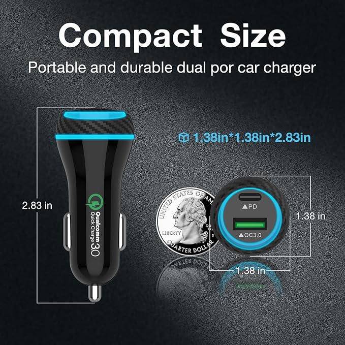 MOCA 51W QC 3.0 Fast Charging W/ 2pcs 3.3ft A-P/C-P Cable Car Charger - Image 8