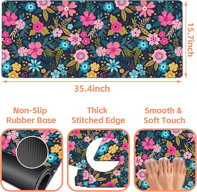 Mouse Pad Large Bright Colorful Flowers Non-Slip Game Desk Mat - Image 3