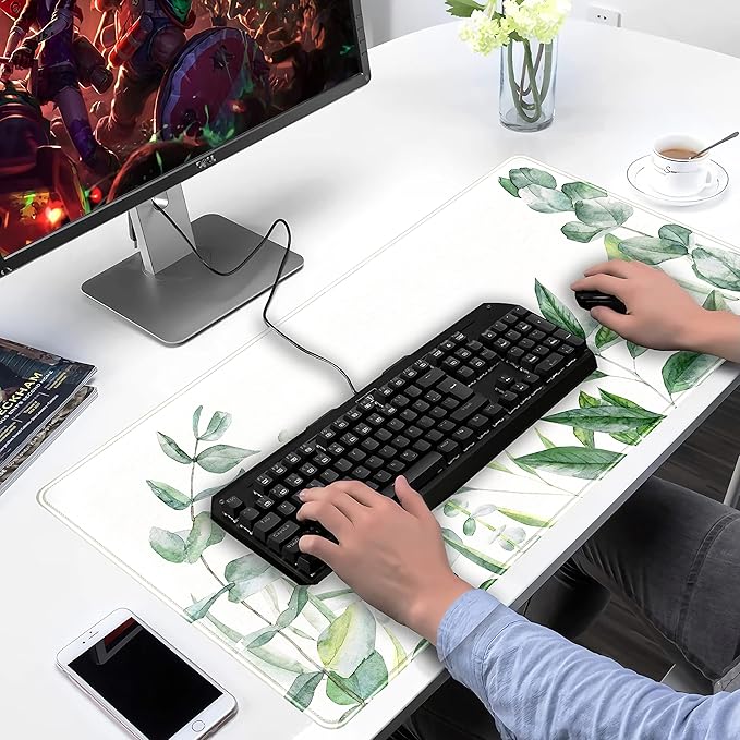 Eucalyptus Leaves Large Mouse Pad Green Plants Extended Gaming Mousepad - Image 4