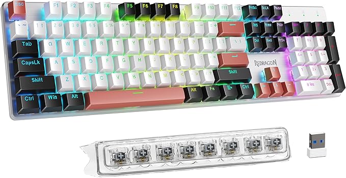 Redragon Wireless Mechanical Gaming Keyboard, Tri Mode BT/2.4G/USB-C Hot by REDRAGON