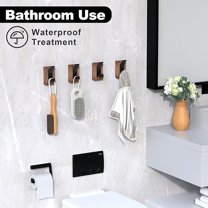 4 PCS Black Walnut Wood Wall Hooks Adhesive Mounted & Wall Mounted Rustic - Image 5