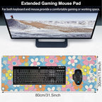 Colorful Retro Flowers Desk Mat, Large Cute Floral Gaming Keyboard Mouse Pad - Image 2