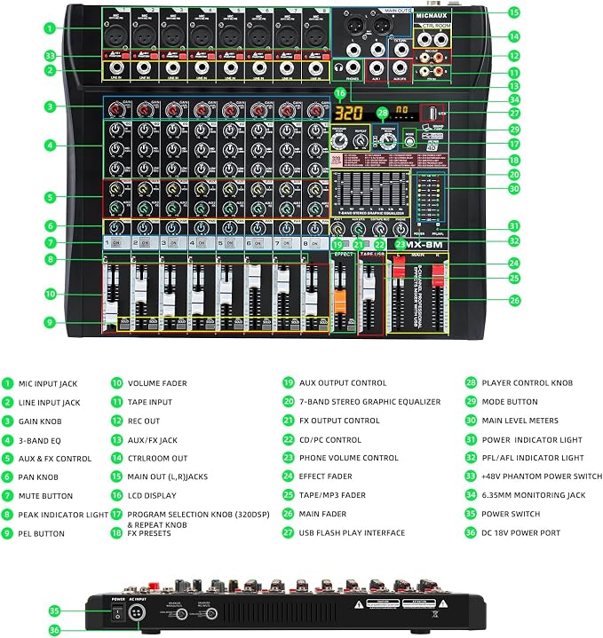 Audio Mixer 8 Channel Professional Mixer Console - Image 8