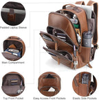 TIDING Brown Leather Travel Backpack - Image 3