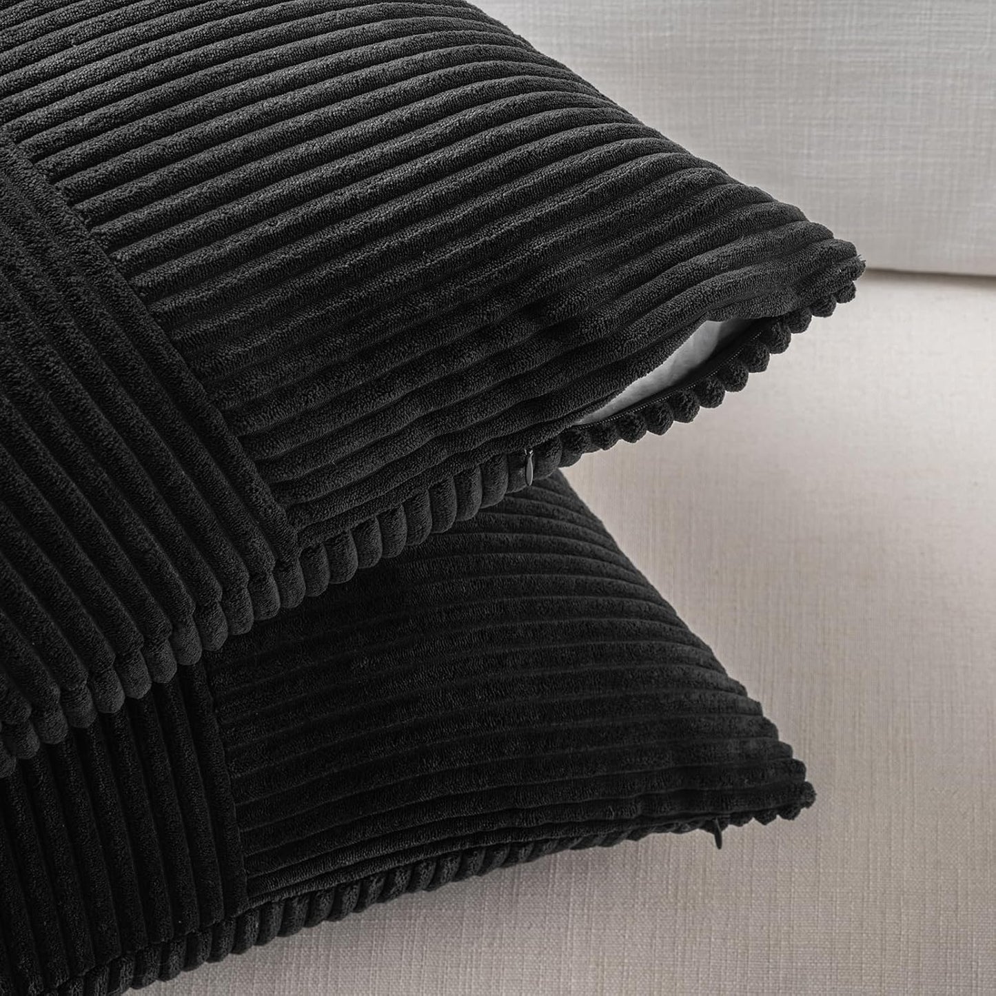 Fancy Homi 2 Packs Black Long Lumbar Decorative Throw Pillow Covers 12x24 Inch for Couch Bed Sofa, Rustic Farmhouse Boho Home Decor, Soft Striped Corduroy Rectangle Accent Cushion Case 30x60 cm