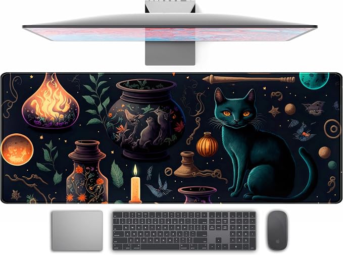 Anime Blue Cat Kawaii Cats Mouse Pad, XL Large Extended Gaming Desk Pad by TENG+DA+QING