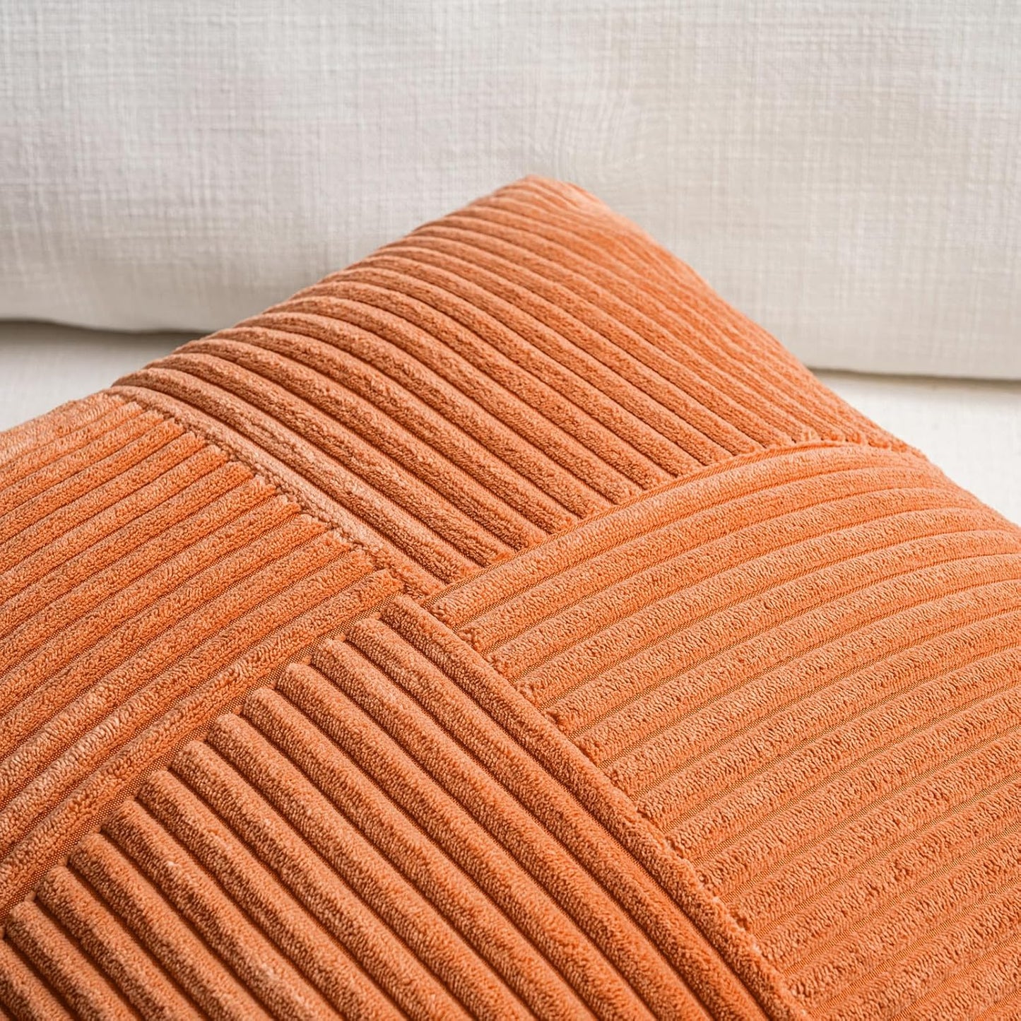 Fancy Homi Set of 2 Orange Boho Long Lumbar Body Decorative Throw Pillow Cover 14x36 Inch for Bed Couch Bedroom Bench, Soft Patchwork Corduroy Textured Pillow Case, Rustic Farmhouse Room Décor