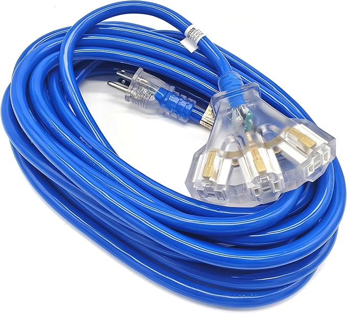 25 ft - 12 Gauge Heavy Duty Extension Cord - Lighted on Both Ends - SJTW Blue - - Image 6