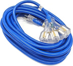 25 ft - 12 Gauge Heavy Duty Extension Cord - Lighted on Both Ends - SJTW Blue - - Image 6