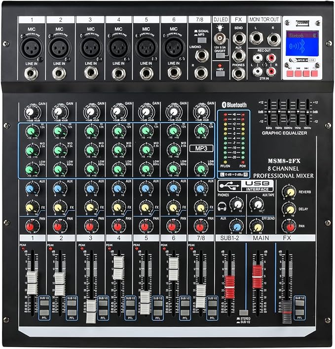 Dj Mixers 8 Channel Audio Mixer Sound Board by jindaaudio