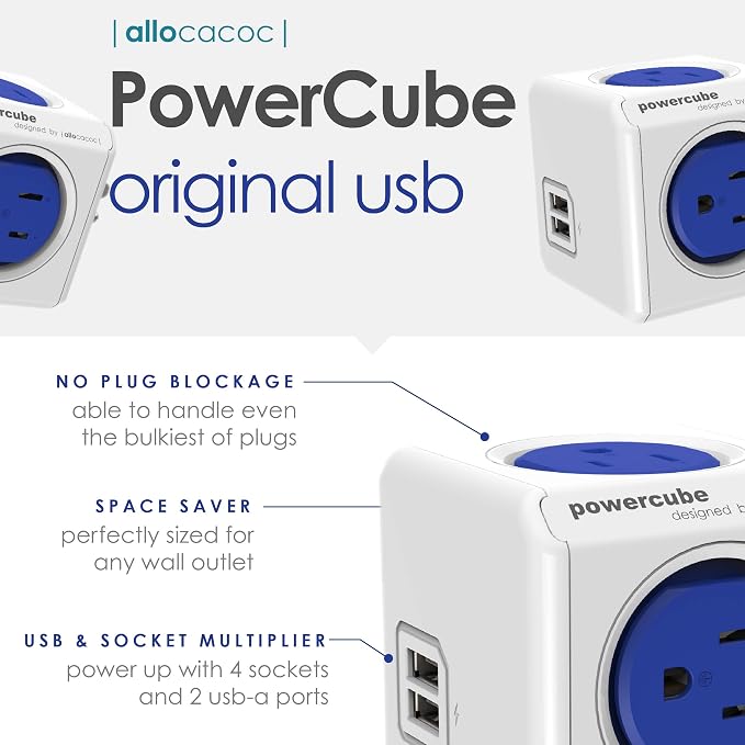 USB Wall Plug, Allocacoc PowerCube |Original|, 4 Outlets and 2 USB Ports - Image 2