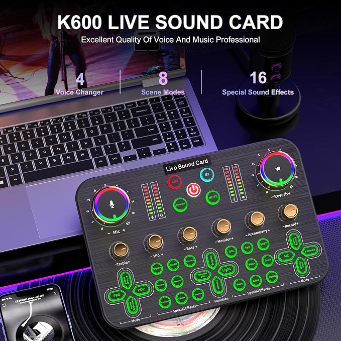 Facmogu K600 Gaming Audio Mixer, Streaming Audio Mixer - Image 2