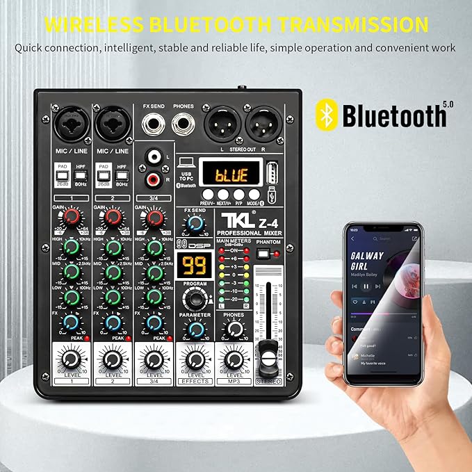 4 Channel Podcast Audio Mixer, Compact Mixing Console - Image 4