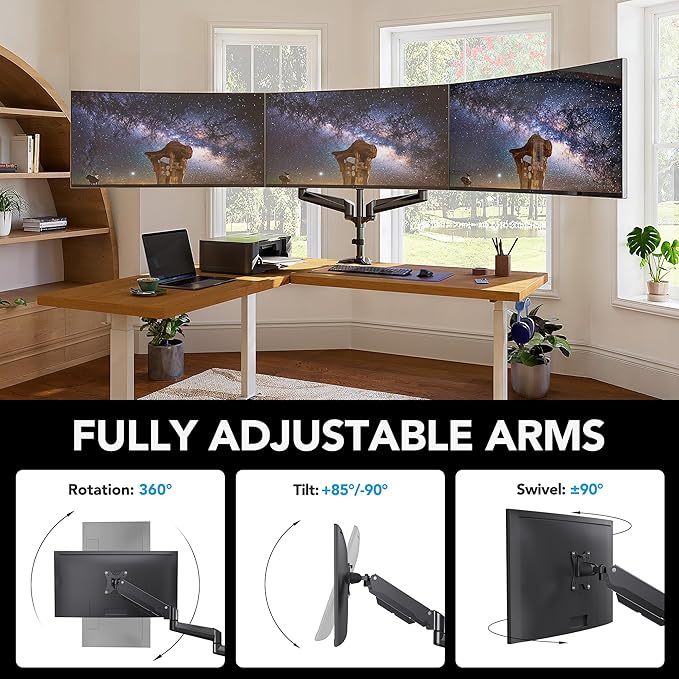 HUANUO Triple Monitor Mount for 17 to 32 inch Screens, Adjustment Gaming Triple - Image 5