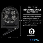 Treva 5 Inch Rechargeable Powered Clip Fan 3 Speed Slim and Portable Indoor and - Image 6