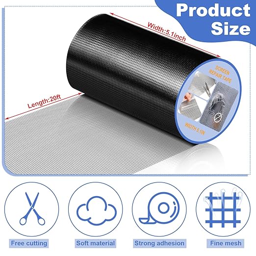 Extra Wide 5 inch x 20 ft Window Screen Tape Mesh Repair Strong Adhesive - Image 2