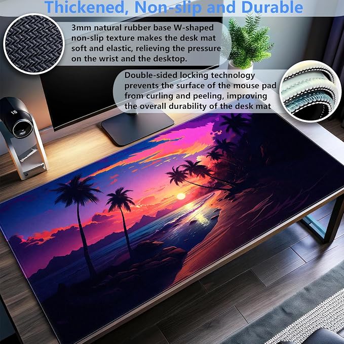 Sunset Beach Gaming Mouse Pad for Desk, Fantasy Ocean Art Desk mat Extended - Image 3