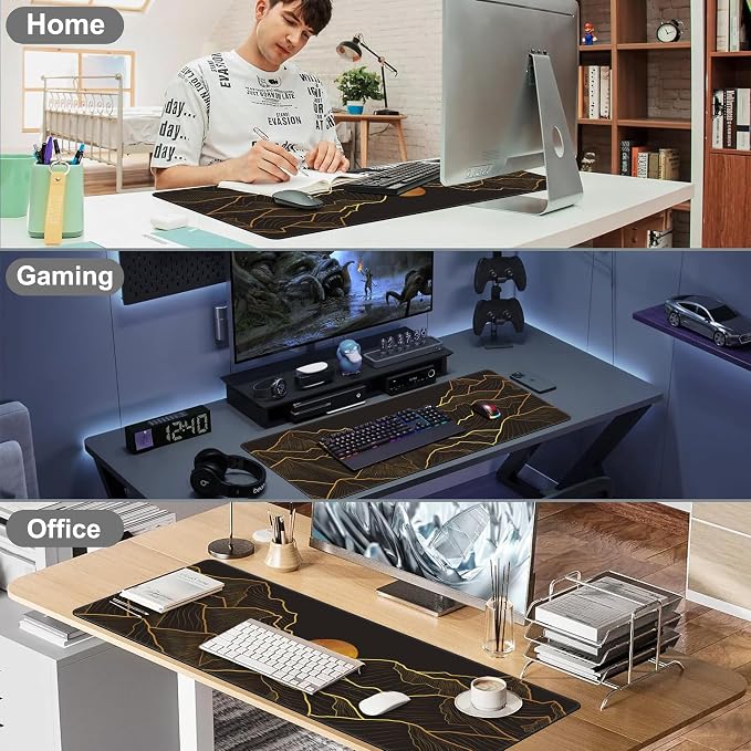 Golden Mountain and Moon Desk Mat, Large Luxury Gold Line Art Gaming Keyboard - Image 7