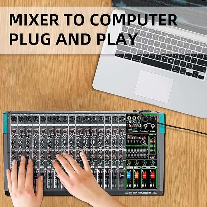 Depusheng MX16 16 Channel Sound Mixer Audio Mixing Console 48V 256DSP - Image 4