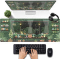 Kawaii Rainy Night Desk Mat Green Plants Gaming Mouse Pad XL, Aesthetic Anime by DSKGSJH