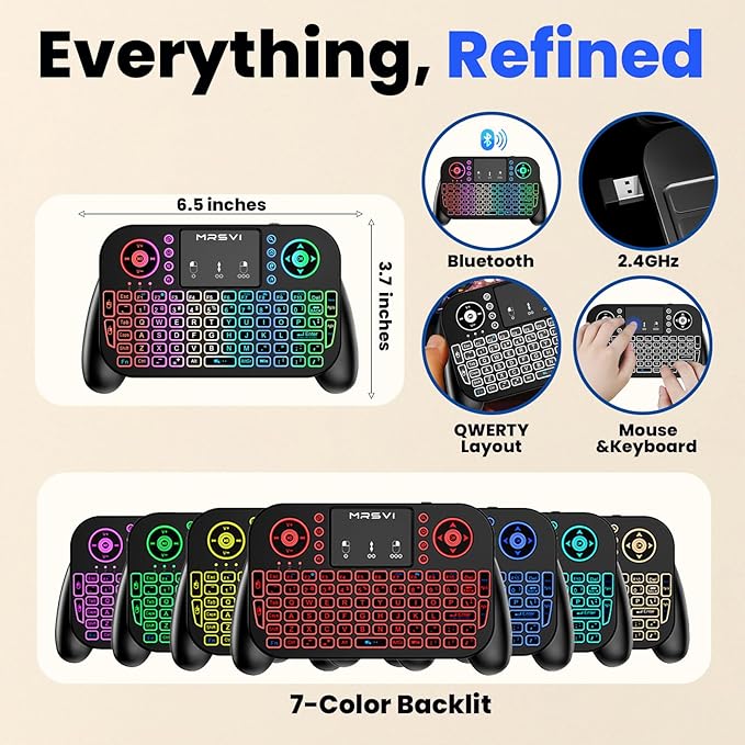 Mini Keyboard with Touchpad-2.4GHz & Bluetooth Dual-Mode, 7-Color Backlight - Image 3
