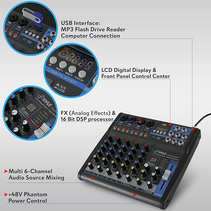 Pyle 6 Channel Bluetooth Studio Mixer - Image 7