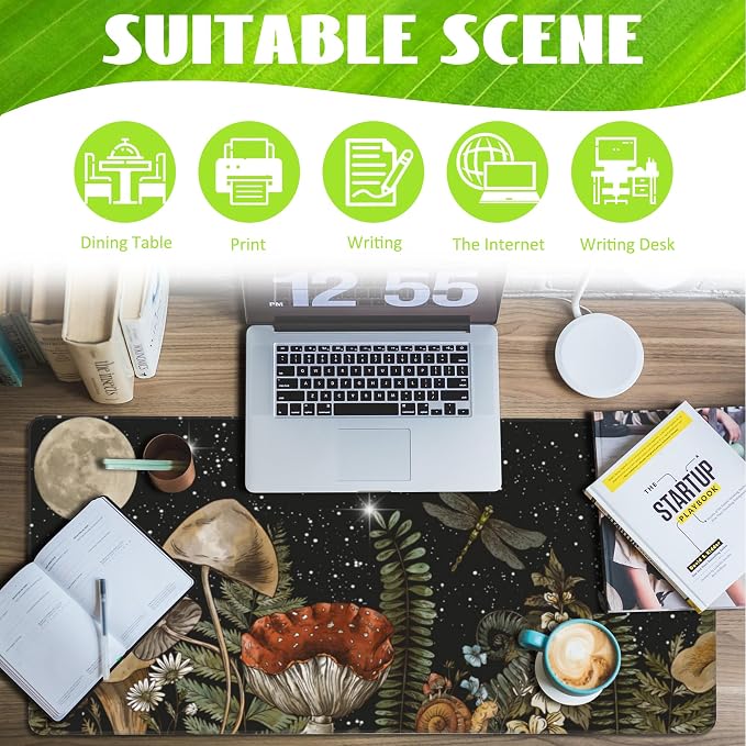 Large Gaming Mouse Pad for Desk, Cute Forest Mushroom Desk Mat, Starry Night - Image 3