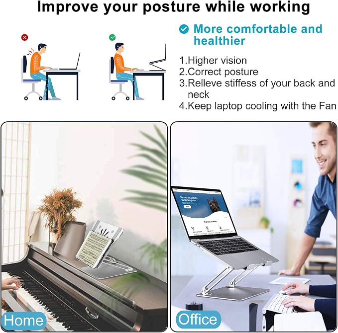 Adjustable Laptop Stand with Cooling Fan, Aluminium Alloy Multi-Angle Computer - Image 2